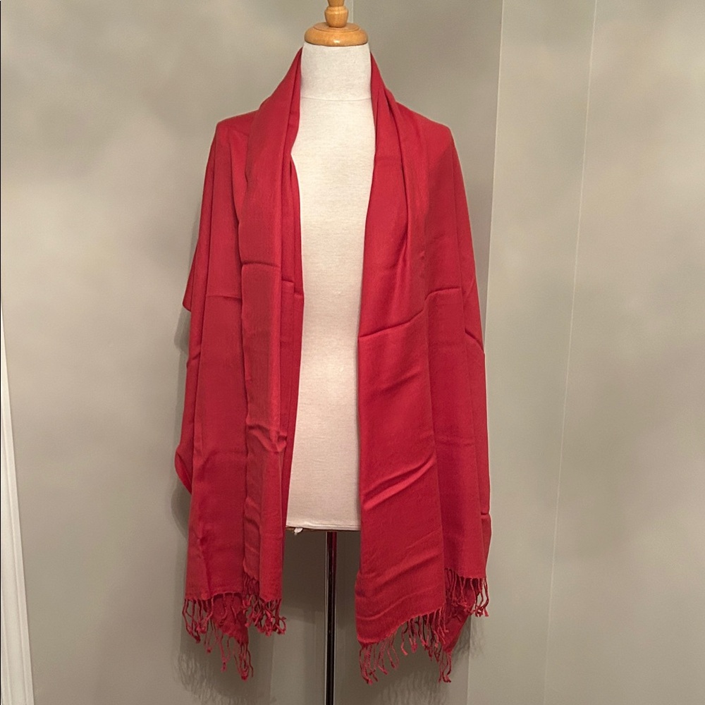 Elegant Red Shawl with Fringe